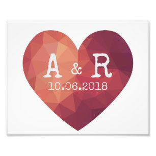 Impression Photo 3d Futur coeur rouge monogrammes et date