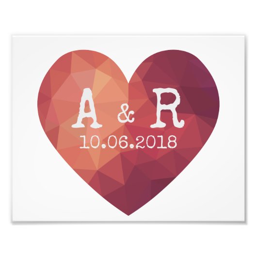 Impression Photo 3d Futur coeur rouge monogrammes et date (Devant)