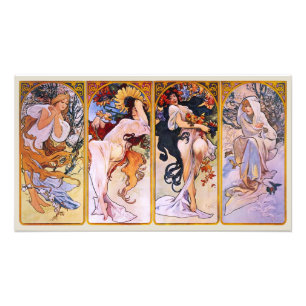 Impression Photo 4 Saisons par Alphonse Mucha, Art Nouveau Vintage