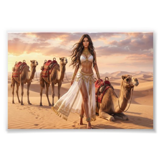 Impression Photo A Graceful Woman with Camels at Sunset (Devant)