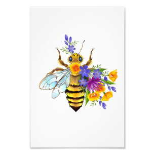 Impression Photo Abeille à fleurs avec plantes sauvages