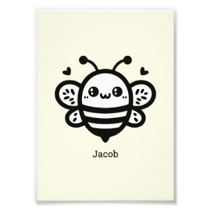Impression Photo Abeille de miel doux - Kawaii Nursery Line Art
