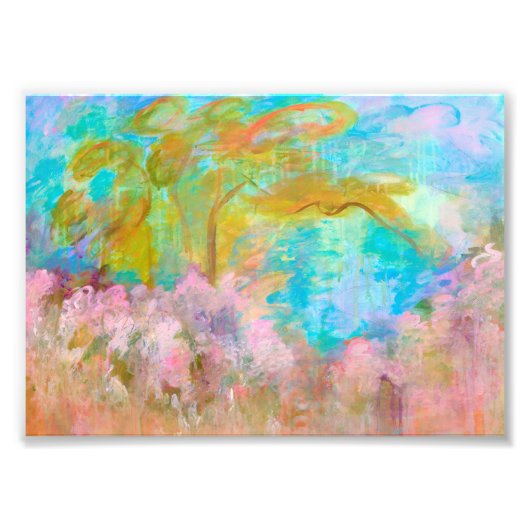 Impression Photo Abstract Landscape Art Tree Pink Aqua Flowers (Devant)