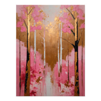 Impression Photo Abstract Pink and Gold Forest Painting