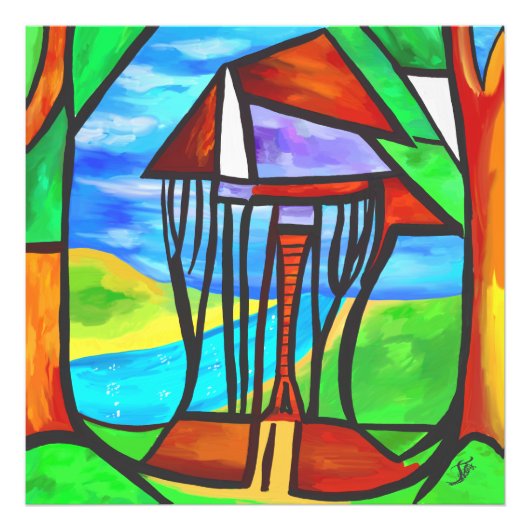 Impression Photo Abstrait - Cabine dans la forêt (Devant)