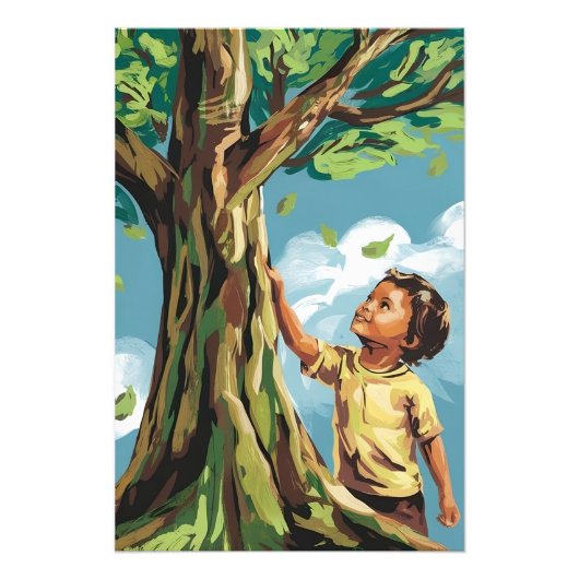 Impression Photo Admiration de l'enfant : Affiche d'arbre moderne v (Devant)