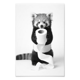 Impression Photo Adorable Panda roux tenant du papier toilette Mini