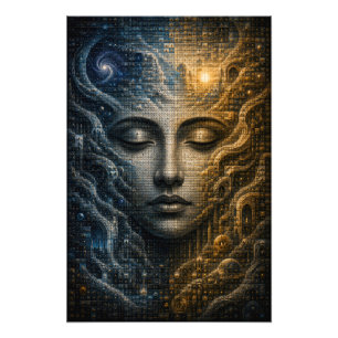 Impression Photo Affiche 3D Micro Mosaïque Visage Dualité Cosmique