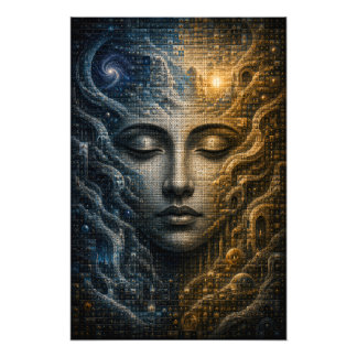 Impression Photo Affiche 3D Micro Mosaïque Visage Dualité Cosmique