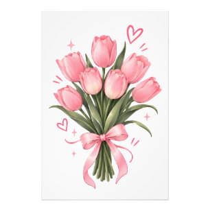 Impression Photo Affiche aquarelle bouquet de tulipes roses