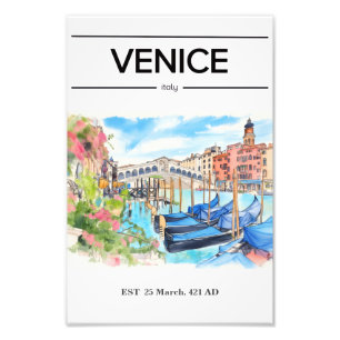Impression Photo Affiche aquarelle du pont du Rialto à Venise