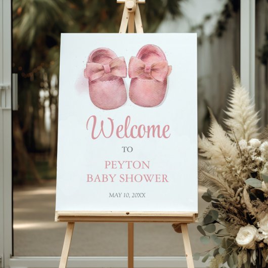Impression Photo Affiche de bienvenue Baby shower de chaussures ros
