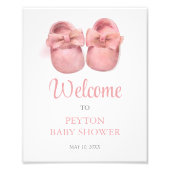 Impression Photo Affiche de bienvenue Baby shower de chaussures ros (Devant)