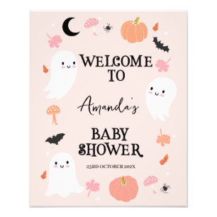 Impression Photo Affiche de bienvenue Baby shower d'Halloween rose