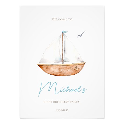 Impression Photo Affiche de bienvenue d'anniversaire nautique (Devant)