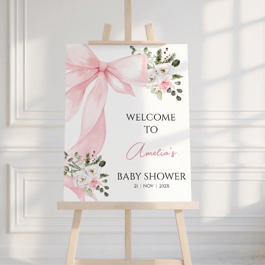 Impression Photo Affiche de bienvenue de Baby shower de Bow de fleu