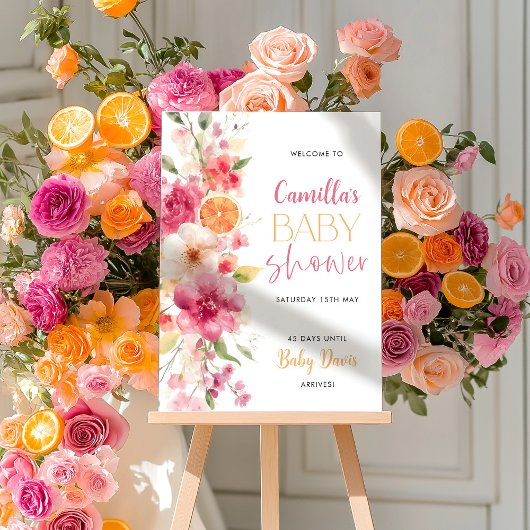 Impression Photo Affiche de bienvenue de Baby shower Floral Citrus 