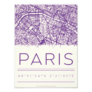 Impression Photo Affiche de coordonnées de Paris – Carte de rue de
