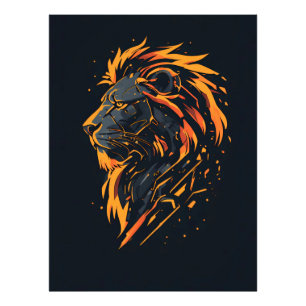 Impression Photo Affiche de jeu cyberpunk Lion Mecha Neon Or