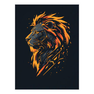 Impression Photo Affiche de jeu cyberpunk Lion Mecha Neon Or