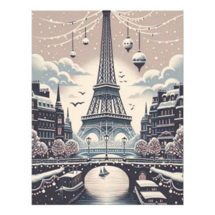 Impression Photo Affiche de Noël à Paris – Ciel enneigé de la ville