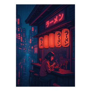Impression Photo Affiche de nuit de ramen Cyberpunk – Ville japonai