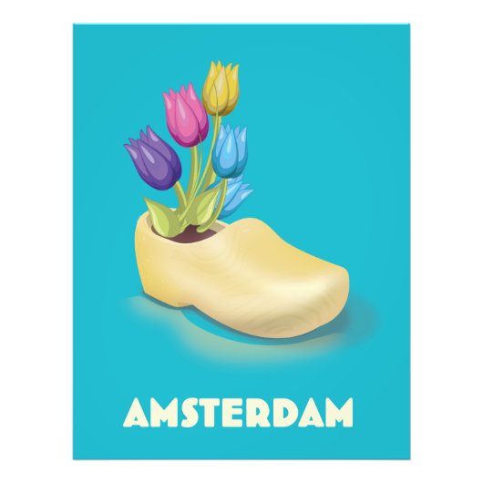 Impression Photo Affiche de voyage Amsterdam Cloggs et Tulips. (Devant)