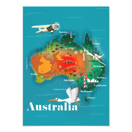 Impression Photo Affiche de voyage carte d'Australie (Devant)