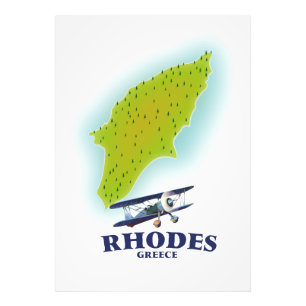 Impression Photo Affiche de voyage carte de l'île de Rhodes, Grèce.