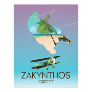 Impression Photo Affiche de voyage carte de Zakynthos Grèce