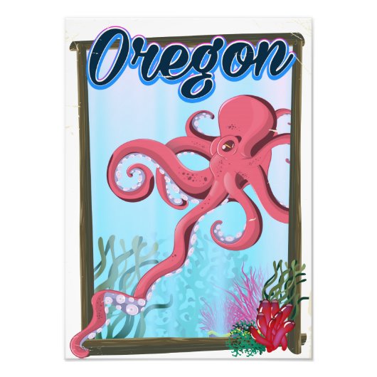 Impression Photo Affiche de voyage de la pieuvre de l'Oregon. (Devant)