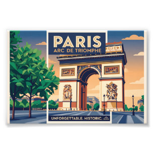 Impression Photo Affiche de voyage vintage Paris Arc de Triomphe
