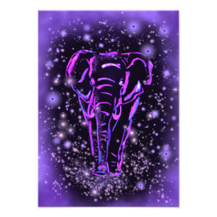 Impression Photo Affiche d'éléphant en violet rose nuit étoilée