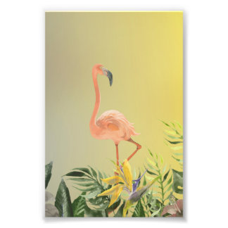 Impression Photo Affiche Fantastique de Flamant Rose en Forêt Tropi