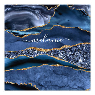 Impression Photo Agate Marine Blue Gold Parties scintillant Gemston