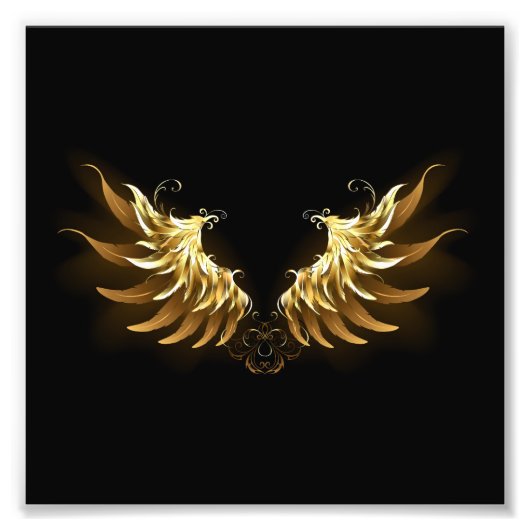 Impression Photo Ailes d'Ange d'or sur arrière - plan noir (Devant)
