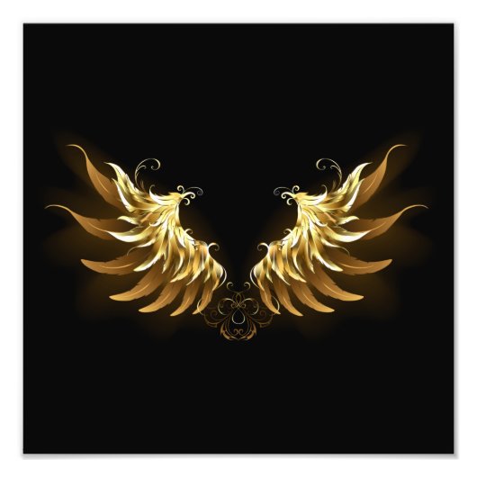 Impression Photo Ailes d'Ange d'or sur arrière - plan noir (Devant)