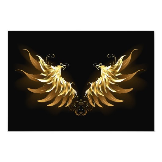 Impression Photo Ailes d'Ange d'or sur arrière - plan noir (Devant)