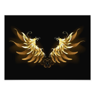 Impression Photo Ailes d'Ange d'or sur arrière - plan noir