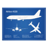 Impression Photo Airbus A320 - Plans de dessin de plan d'avion ABD (Devant)