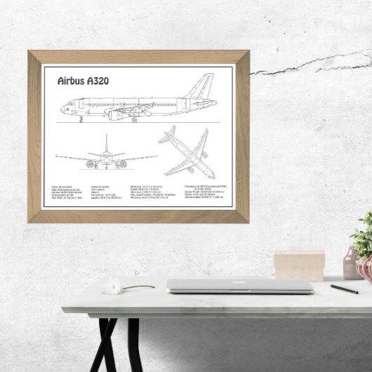 Impression Photo Airbus A320 - Plans de dessin de plan d'avion BD