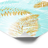 Impression Photo Aloha-Tropical Gold Metal Foil Aqua Palm Feuilles (Coin)