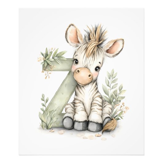 Impression Photo Alphabet Animaux Bébés Aquarelle Mignons Zèbre (Devant)