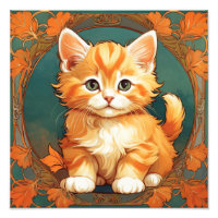 Alphonse Mucha Style Chat orange