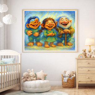 Impression Photo Amis joyeux de livre d'histoires Mur pour enfants 