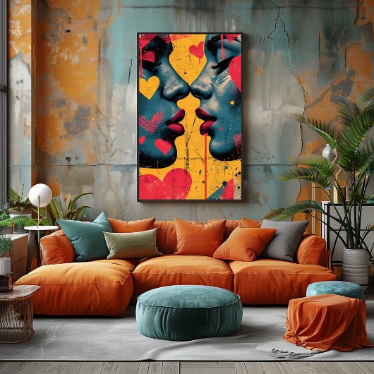 Impression Photo Amor Pop Art: Rostros Enamorados