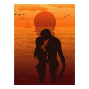 Impression Photo Amour de plage romance silhouette couple dans la m