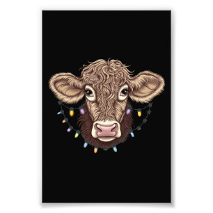 Impression Photo Amoureux de vache de Noël Lumières Ferme Agriculte