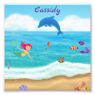 Impression Photo Amusement dans le soleil Mermaid Dolphin Beach Per
