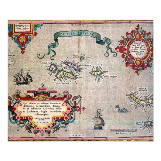 Impression Photo Ancienne carte des Açores - Exploration de la voil (Devant)